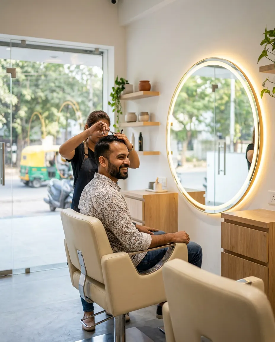 A customer at a neighbourhood salon